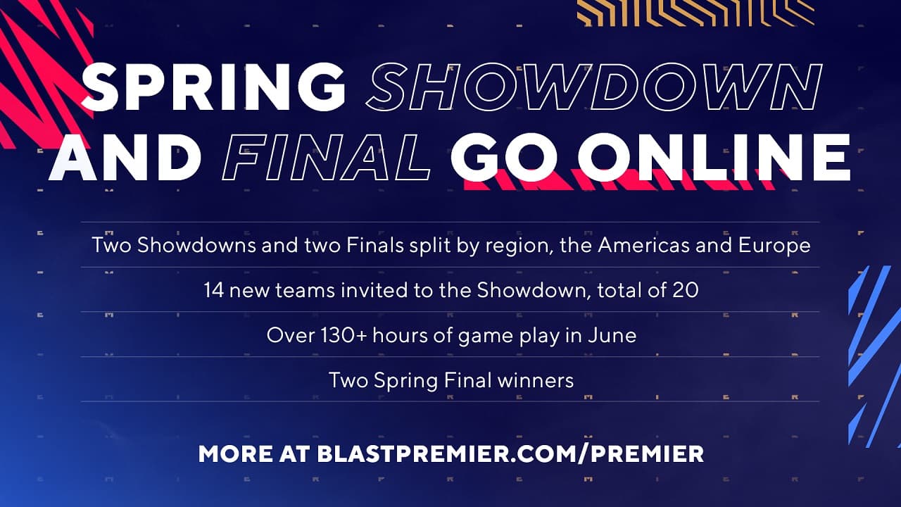 BLAST Premier Spring Showdown 及Spring總決賽將會以線上進行並按地區分開作賽